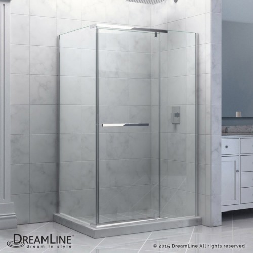 DreamLine Quatra 34 5/16" by 34 5/16" Frameless Pivot Shower Enclosure, Clear 3/8" Glass Shower, Chrome Finish