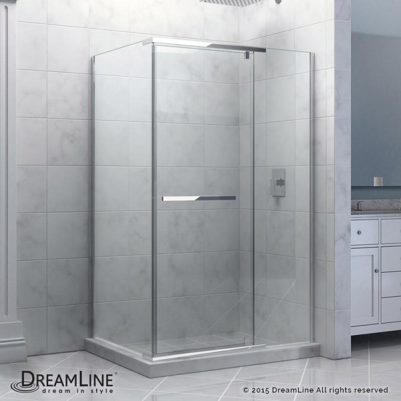 DreamLine Quatra 34 5/16" by 46 5/16" Frameless Pivot Shower Enclosure, Clear 3/8" Glass Shower, Chrome Finish