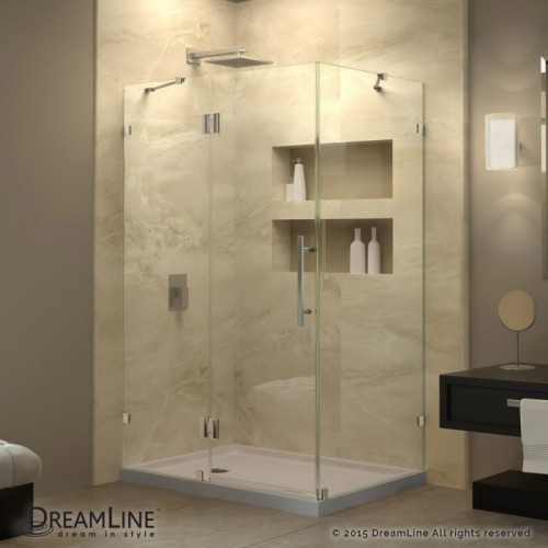 DreamLine QuatraLux 34 5/16" by 34 5/16" Frameless Hinged Shower Enclosure, Clear 3/8" Glass Shower, Chrome Finish