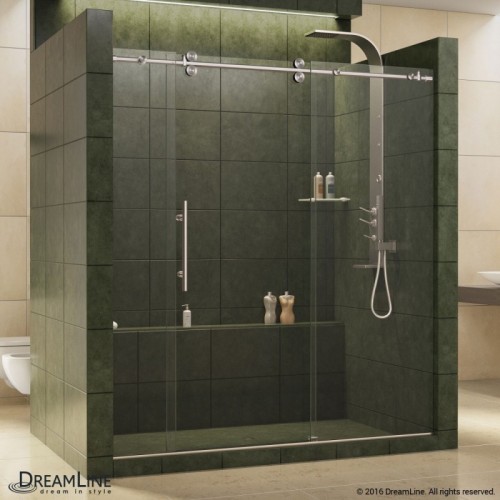 DreamLine Enigma 68 to 72" Fully Frameless Sliding Shower Door, Clear 1/2" Glass Door, Brushed Stainless Steel Finish