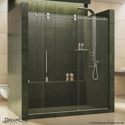 DreamLine Enigma 68 to 72" Fully Frameless Sliding Shower Door, Clear 1/2" Glass Door, Polished Stainless Steel Finish