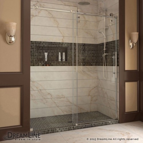 DreamLine Enigma-Z 44 to 48" Fully Frameless Sliding Shower Door, Clear 3/8" Glass Door, Polished Stainless Steel Finish