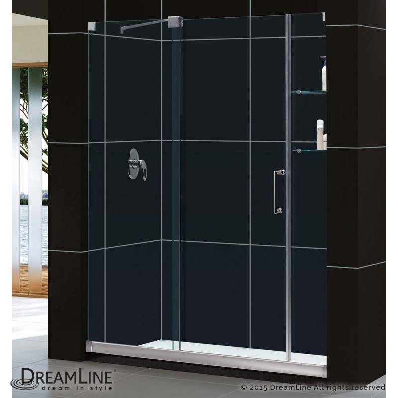 DreamLine Mirage 56 to 60" Frameless Sliding Shower Door, Clear 3/8" Glass Door, Chrome Finish