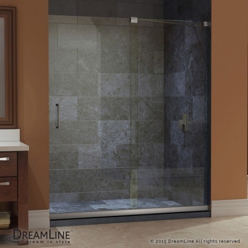 DreamLine Mirage 56 to 60" Frameless Sliding Shower Door, Clear 3/8" Glass Door, Brushed Nickel Finish