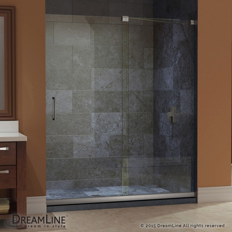 DreamLine Mirage 56 to 60" Frameless Sliding Shower Door, Clear 3/8" Glass Door, Brushed Nickel Finish