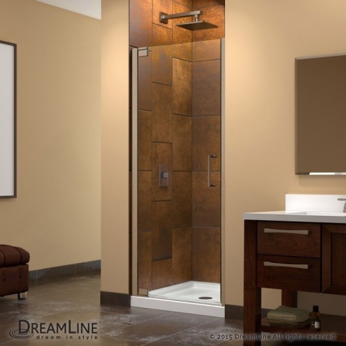 DreamLine Elegance 27 to 29" Frameless Pivot Shower Door, Clear 3/8" Glass Door, Brushed Nickel Finish