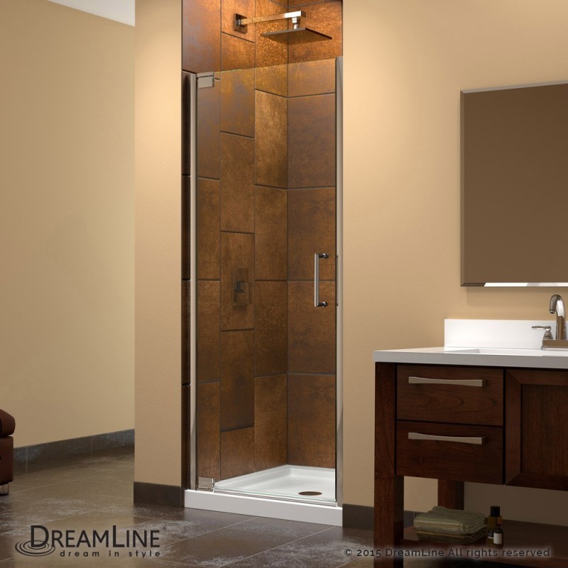 DreamLine Elegance 32 1/4 to 34 1/4" Frameless Pivot Shower Door, Clear 3/8" Glass Door, Chrome Finish