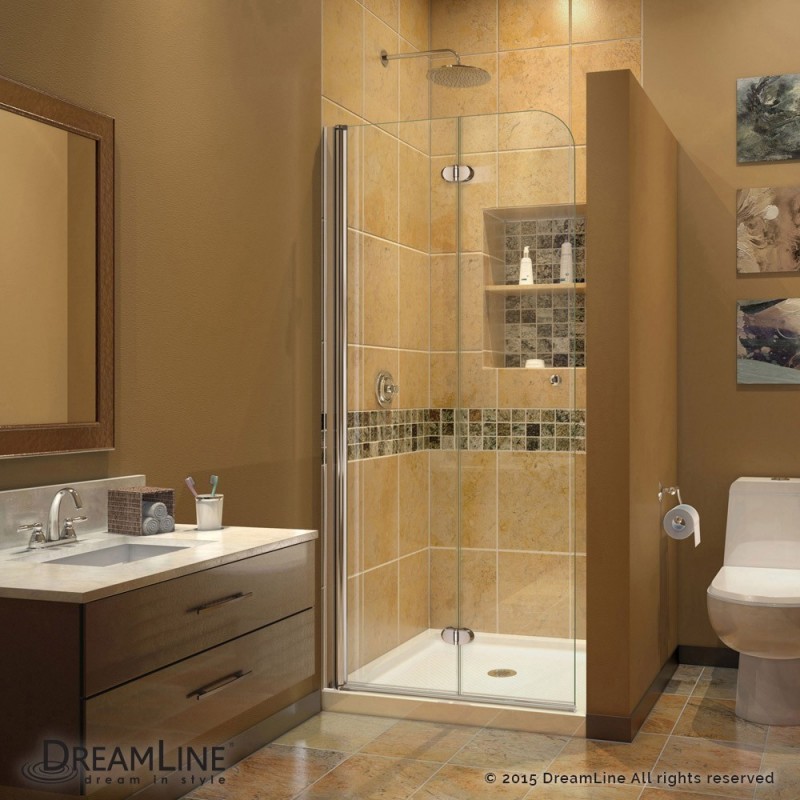 DreamLine AquaFold Shower Door 33.5 in. W x 72 in. H Clear Glass Shower Door in Chrome Finish