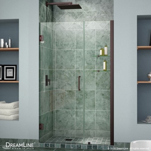 DreamLine Unidoor Min 35" to Max 36" Frameless Hinged Shower Door, Clear 3/8" Glass Door, Oil Rubbed Bronze Finish