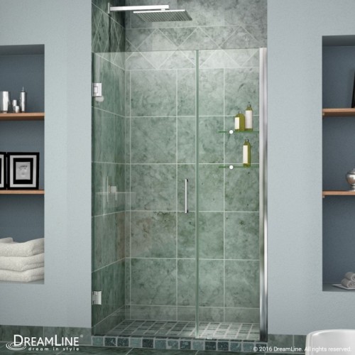 DreamLine Unidoor Min 36" to Max 37" Frameless Hinged Shower Door, Clear 3/8" Glass Door, Chrome Finish