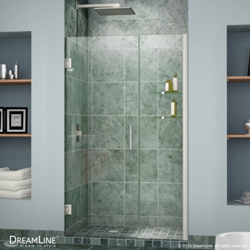 DreamLine Unidoor Min 60" to Max 61" Frameless Hinged Shower Door, Clear 3/8" Glass Door, Brushed Nickel Finish