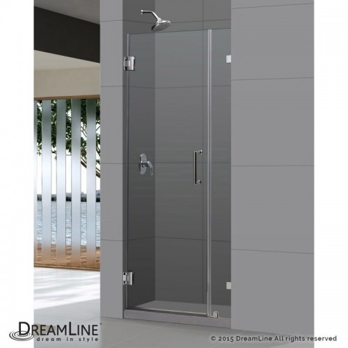 DreamLine UnidoorLux 31" Frameless Hinged Shower Door, Clear 3/8" Glass Door, Chrome Finish