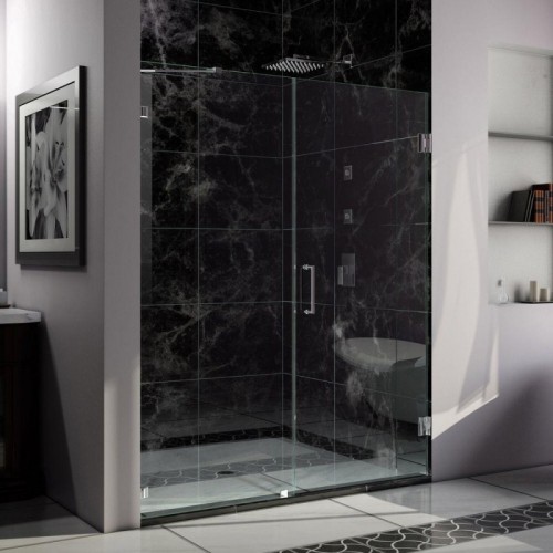 DreamLine UnidoorLux 58" Frameless Hinged Shower Door, Clear 3/8" Glass Door, Chrome Finish