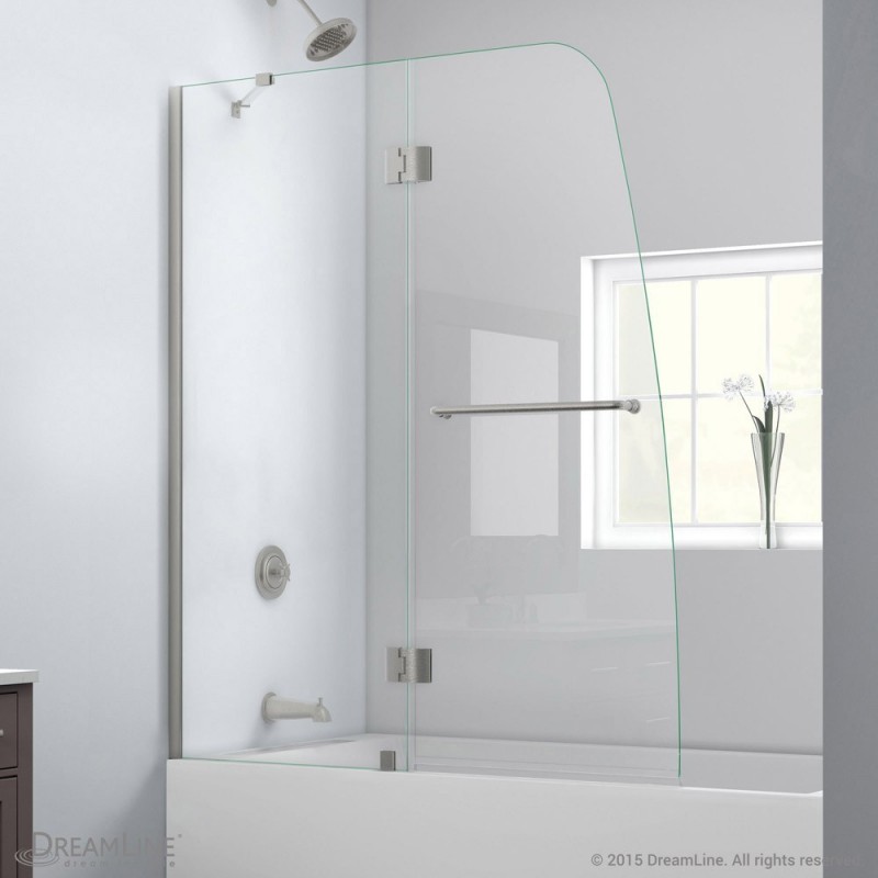 DreamLine Aqua 48" Frameless Hinged Tub Door, Clear 1/4" Glass Door, Brushed Nickel Finish