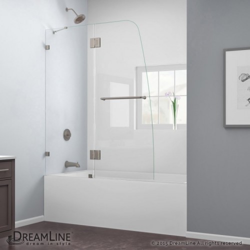 DreamLine AquaLux 48" Frameless Hinged Tub Door, Clear 5/16" Glass Door, Brushed Nickel Finish