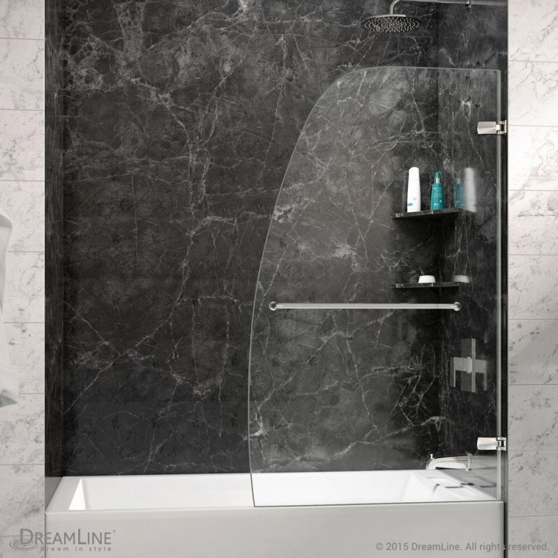 DreamLine Aqua Uno 34" Frameless Hinged Tub Door, Clear 1/4" Glass Door, Chrome Finish