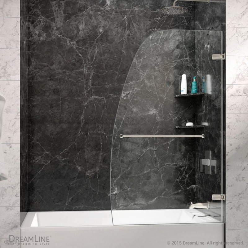 DreamLine Aqua Uno 34" Frameless Hinged Tub Door, Clear 1/4" Glass Door, Brushed Nickel Finish