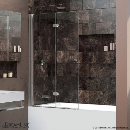 DreamLine AquaFold 36" Frameless Hinged Tub Door, Clear 1/4" Glass Door, Chrome Finish