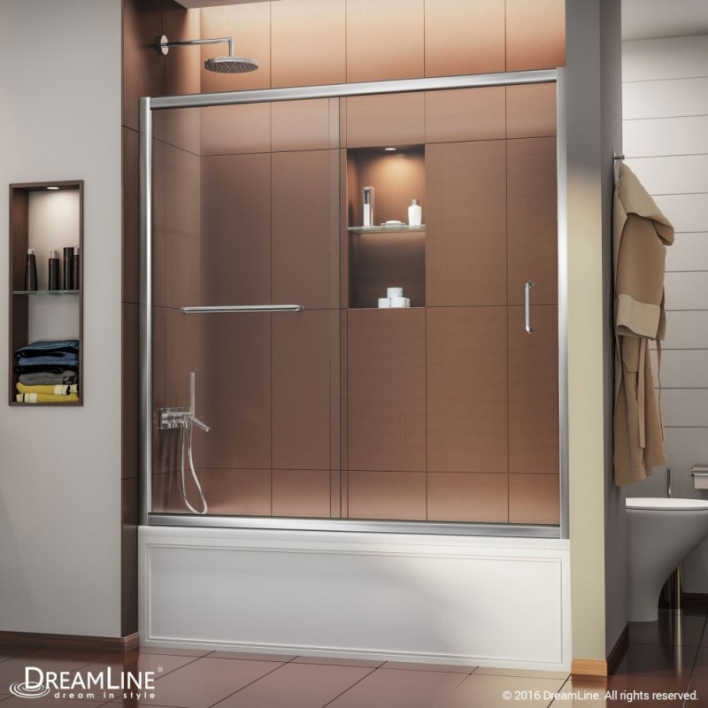DreamLine Infinity-Z 56 to 60" Frameless Sliding Tub Door, Clear 1/4" Glass Door, Chrome Finish