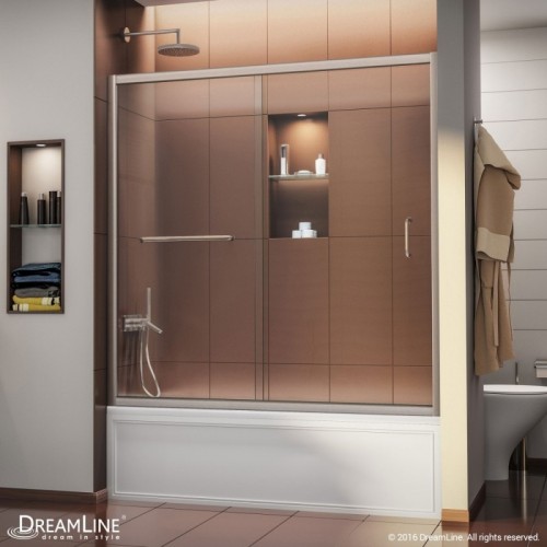 DreamLine Infinity-Z 56 to 60" Frameless Sliding Tub Door, Clear 1/4" Glass Door, Brushed Nickel Finish