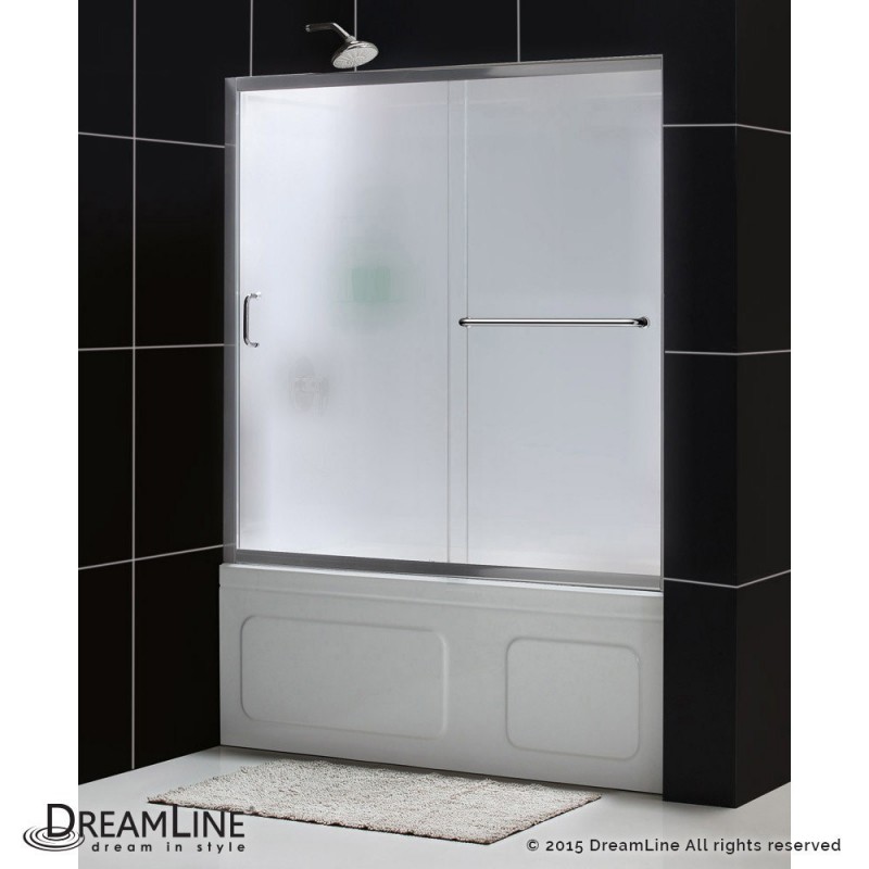 DreamLine Infinity-Z 56 to 60" Frameless Sliding Tub Door, Frosted 1/4" Glass Door, Brushed Nickel Finish
