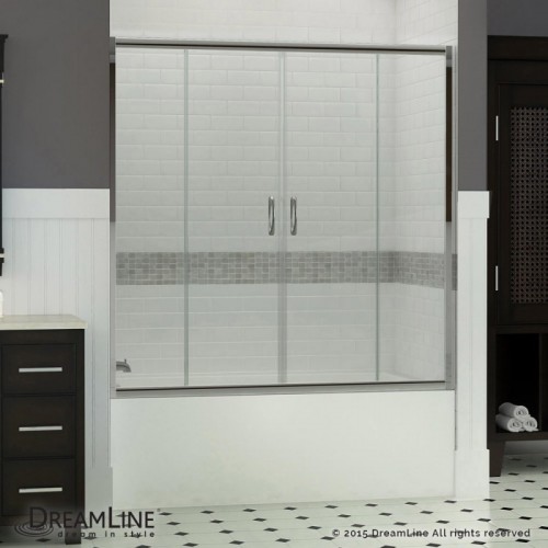 DreamLine Visions 56 to 60" Frameless Sliding Tub Door, Clear 1/4" Glass Door, Chrome Finish