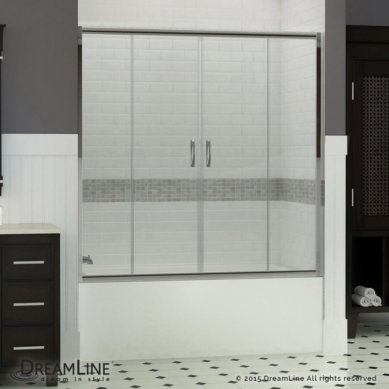 DreamLine Visions 56 to 60" Frameless Sliding Tub Door, Clear 1/4" Glass Door, Chrome Finish