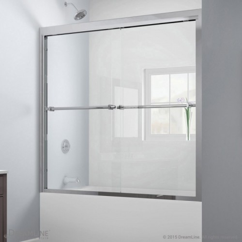 DreamLine Duet 56 to 59" Frameless Bypass Sliding Tub Door, Clear 5/16" Glass Door, Chrome Finish