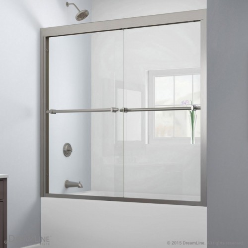DreamLine Duet 56 to 59" Frameless Bypass Sliding Tub Door, Clear 5/16" Glass Door, Brushed Nickel Finish