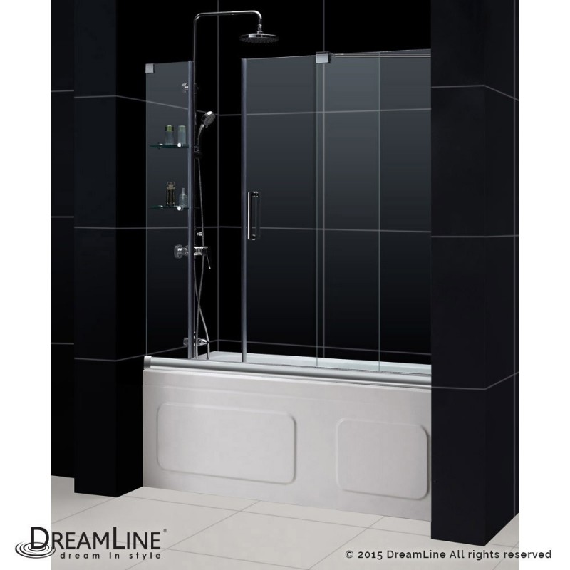 DreamLine Mirage 56 to 60" Frameless Sliding Tub Door, Clear 3/8" Glass Door, Brushed Nickel Finish