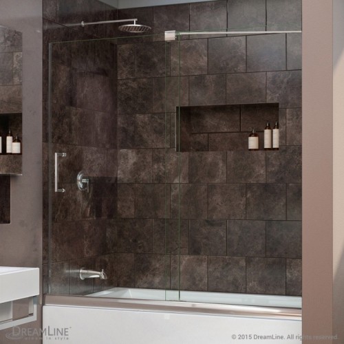 DreamLine Mirage 56 to 60" Frameless Sliding Tub Door, Clear 3/8" Glass Door, Chrome Finish