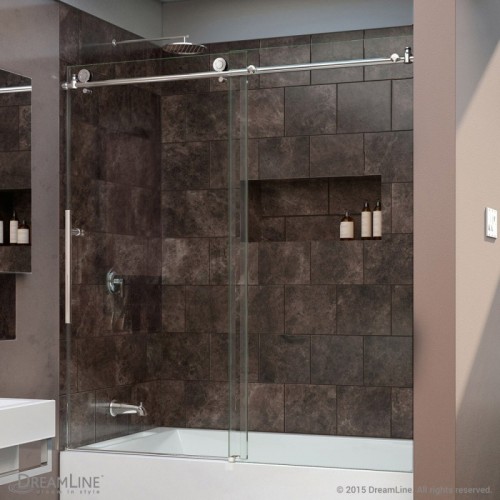 DreamLine Enigma-X 56 to 59" Frameless Sliding Tub Door, Clear 3/8" Glass Door, Polished Stainless Steel Finish
