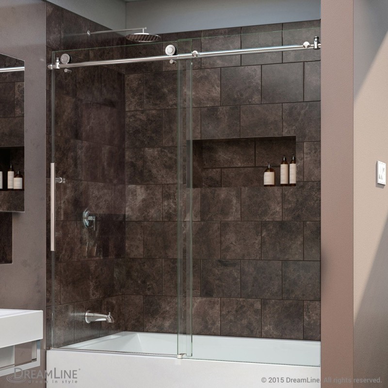 DreamLine Enigma-X 56 to 59" Frameless Sliding Tub Door, Clear 3/8" Glass Door, Polished Stainless Steel Finish