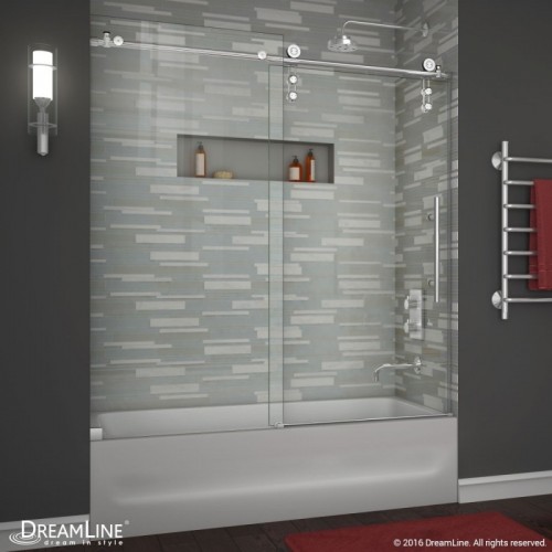 DreamLine Enigma-Z 56 to 59" Frameless Sliding Tub Door, Clear 3/8" Glass Door, Polished Stainless Steel Finish