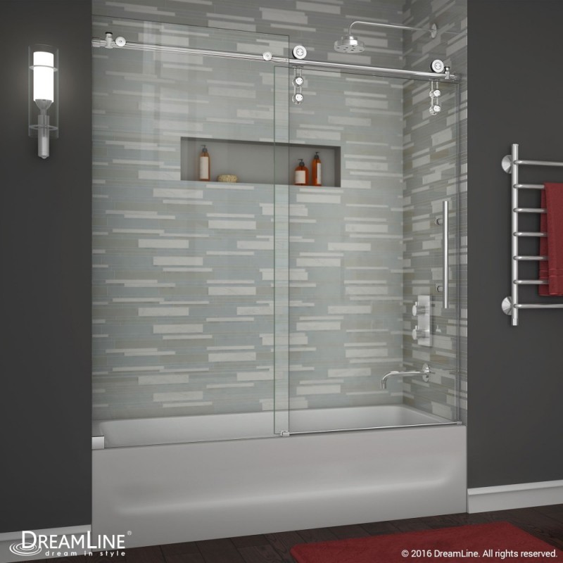 DreamLine Enigma-Z 56 to 59" Frameless Sliding Tub Door, Clear 3/8" Glass Door, Polished Stainless Steel Finish