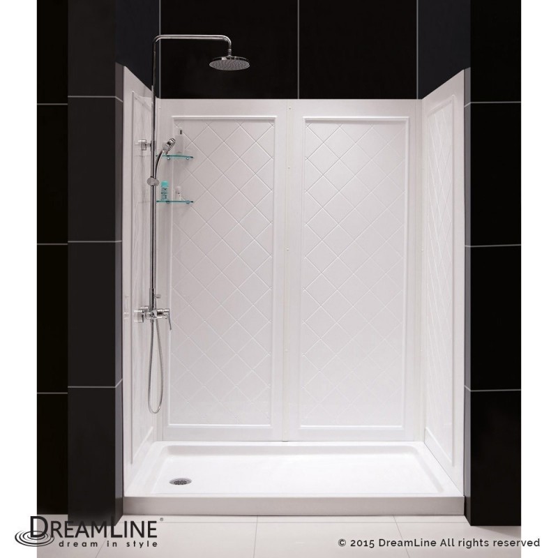 DreamLine SlimLine 32" by 60" Single Threshold Shower Base Left Hand Drain and QWALL-5 Shower Backwall Kit
