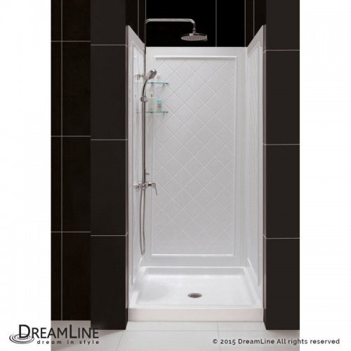 DreamLine SlimLine 32" by 32" Single Threshold Shower Base and QWALL-5 Shower Backwall Kit