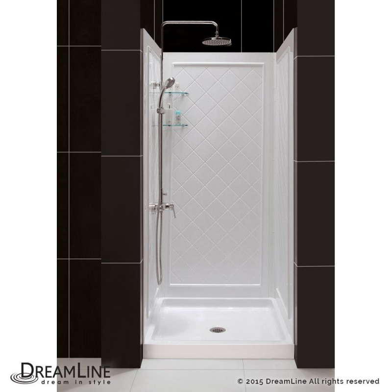 DreamLine SlimLine 32" by 32" Single Threshold Shower Base and QWALL-5 Shower Backwall Kit