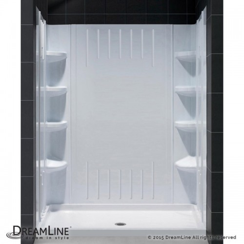 DreamLine SlimLine 30" by 60" Single Threshold Shower Base Center Drain and QWALL-3 Shower Backwall Kit
