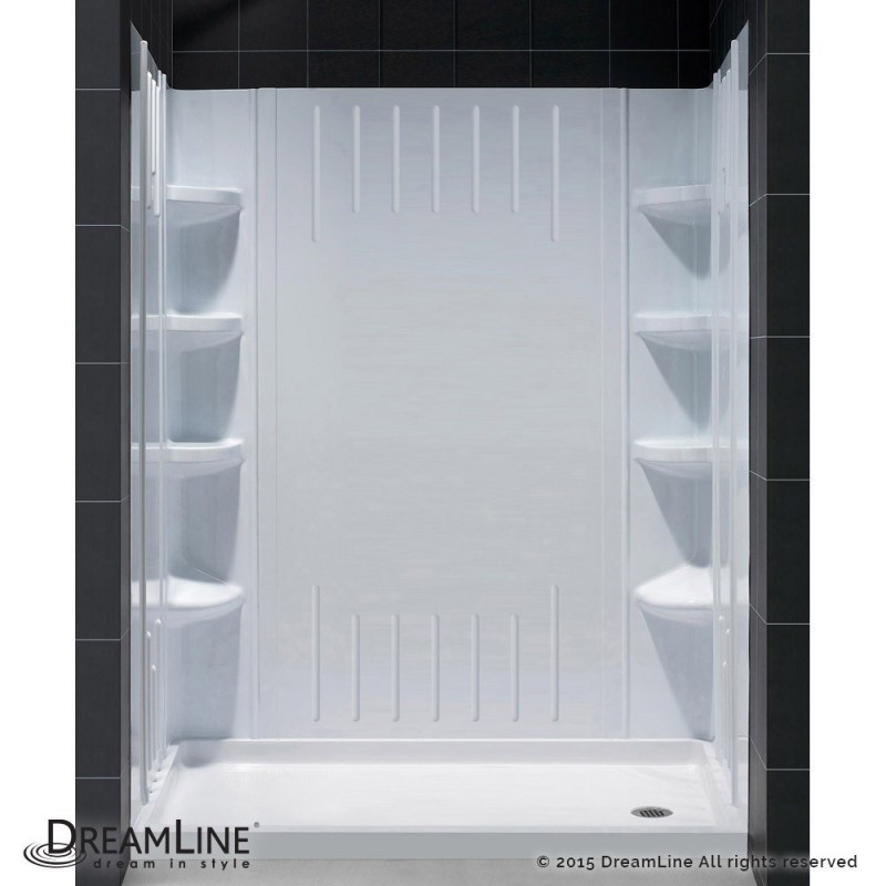 DreamLine SlimLine 34" by 60" Single Threshold Shower Base Right Hand Drain and QWALL-3 Shower Backwall Kit
