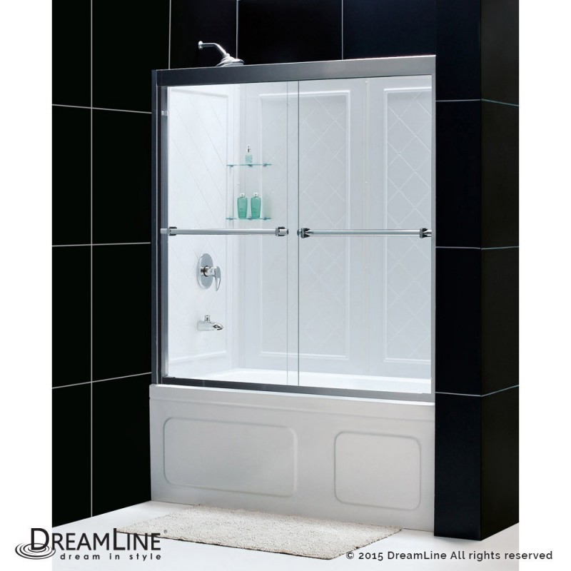 DreamLine Duet 56 to 59" Frameless Bypass Sliding Tub Door and QWALL-Tub Backwall Kit