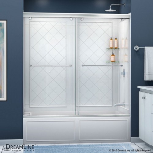 DreamLine Charisma 56 to 60" Frameless Bypass Sliding Tub Door and QWALL-Tub Backwall Kit