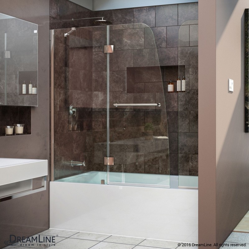 DreamLine Aqua 56 to 60 in. W x 58 in. H Hinged Tub Door, Chrome Finish Hardware