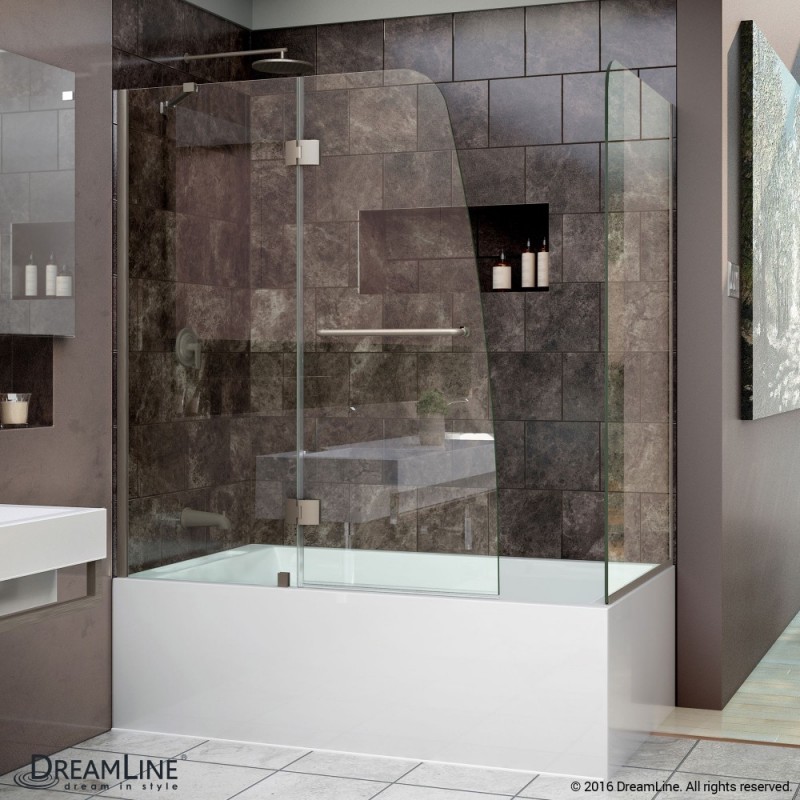 DreamLine Aqua 56 to 60 in. W x 58 in. H Hinged Tub Door, Brushed Nickel Finish Hardware