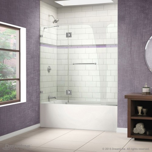 DreamLine AquaLux 56 to 60 in. W x 58 in. H Hinged Tub Door, Brushed Nickel Finish Hardware