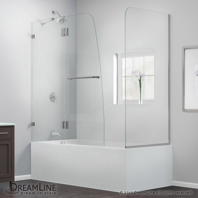 DreamLine AquaLux 56 to 60 in. W x 30 in. D x 58 in. H Hinged Tub Door, Brushed Nickel Finish Hardware