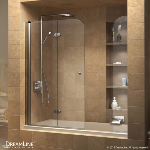 DreamLine AquaFold 56 to 60 in. W x 58 in. H Hinged Tub Door, Chrome Finish Hardware