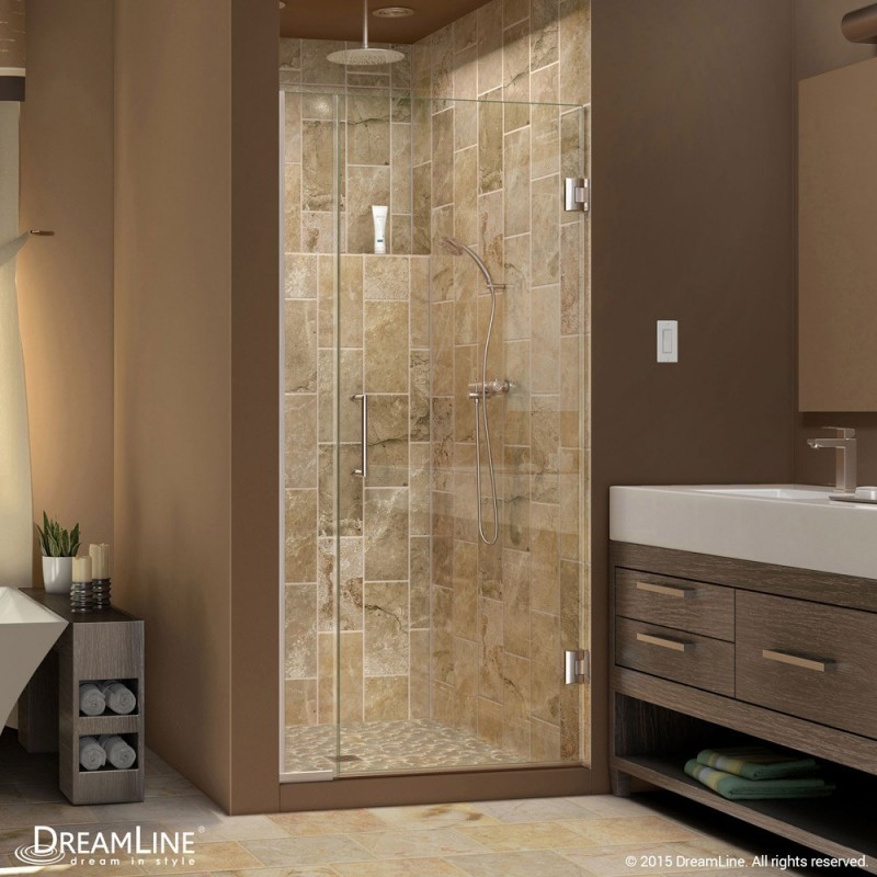 DreamLine Unidoor Plus Min 32" to Max 32-1/2" W x 72 in. H Hinged Shower Door, Brushed Nickel Finish Hardware