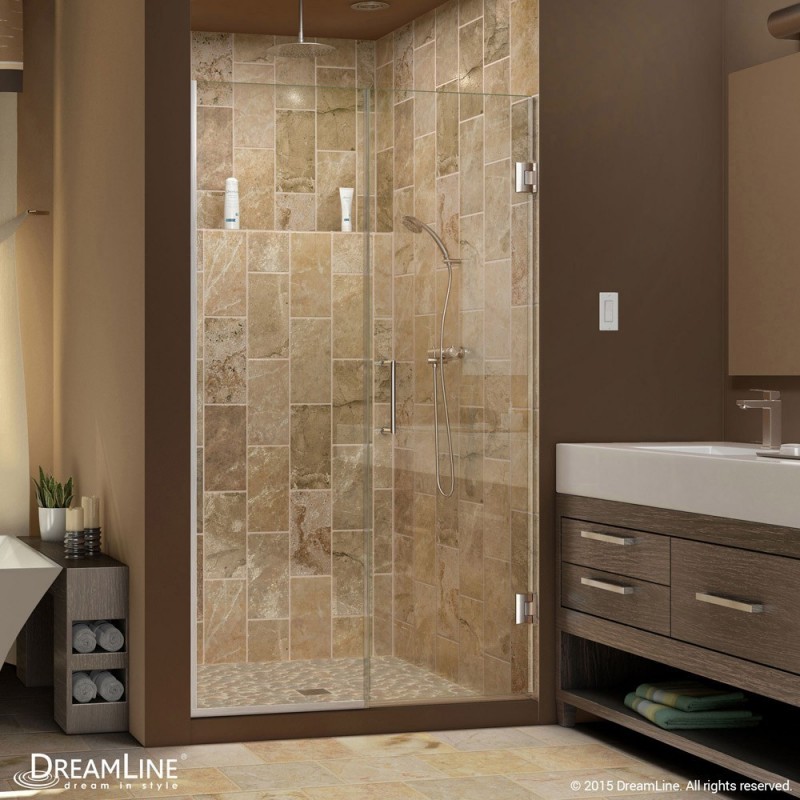 DreamLine Unidoor Plus Min 40" to Max 40-1/2" W x 72 in. H Hinged Shower Door, Brushed Nickel Finish Hardware