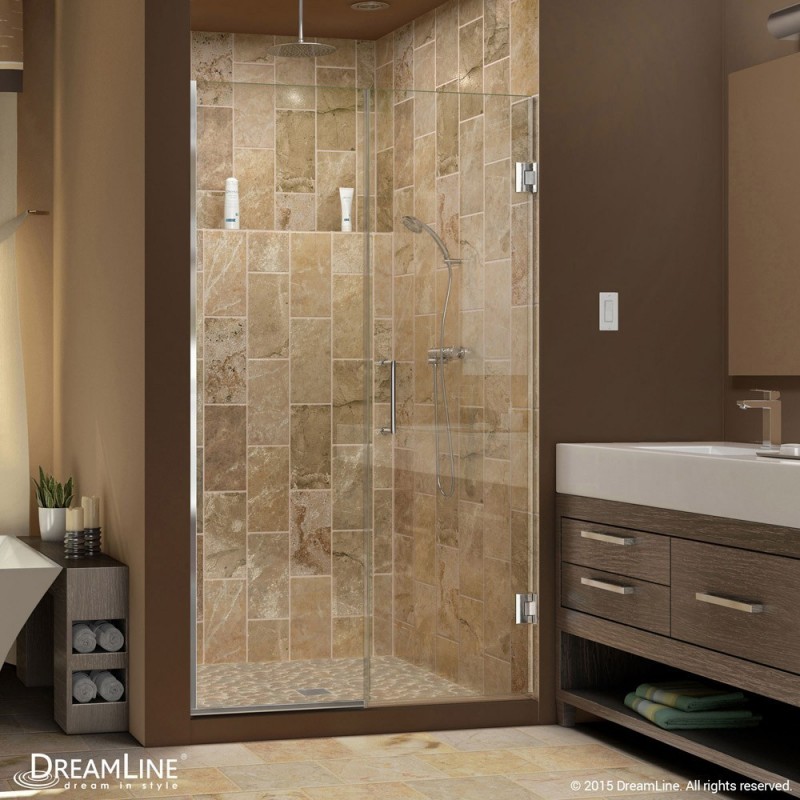 DreamLine Unidoor Plus Min 45-1/2" to Max 46" W x 72 in. H Hinged Shower Door, Chrome Finish Hardware